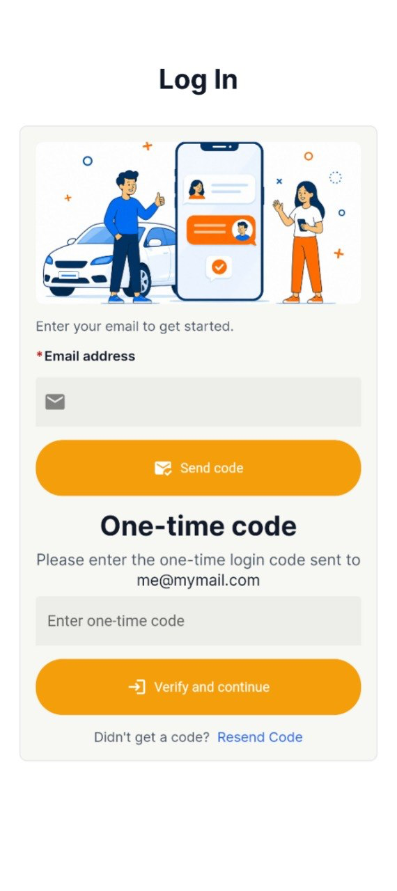 Wheels Chat app login screen
