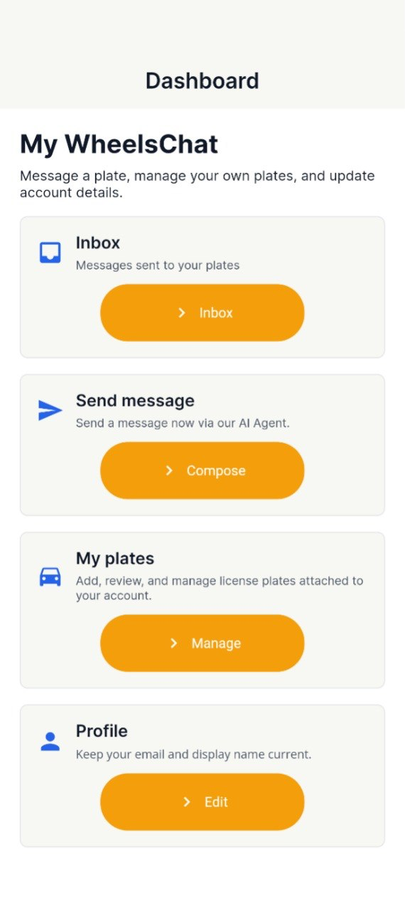 Wheels Chat dashboard screen