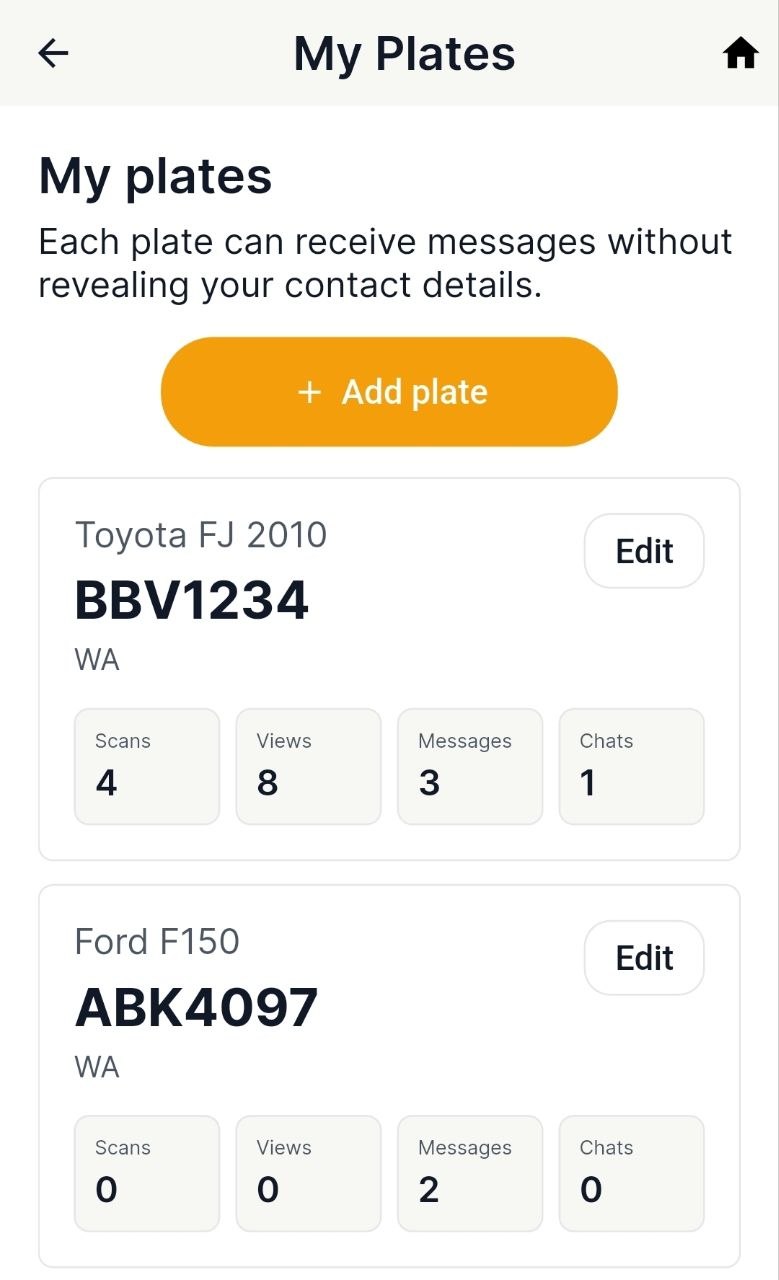 Wheels Chat Business account plate analytics screen