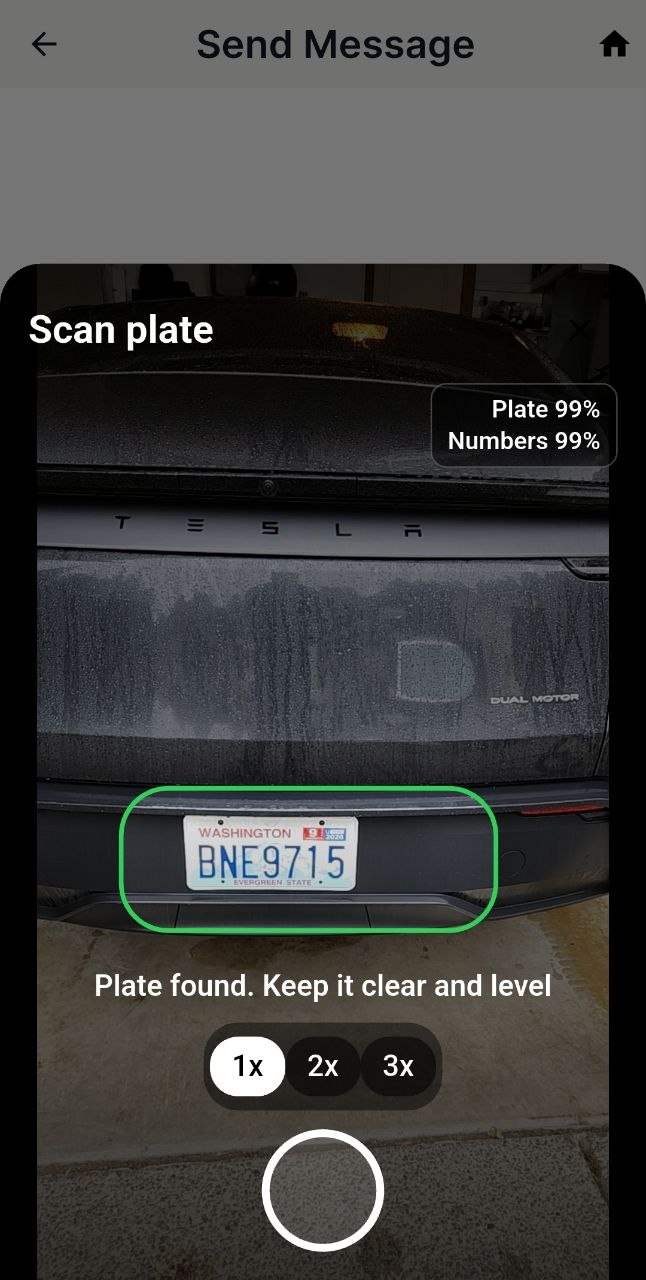 Wheels Chat Send Message plate scanner