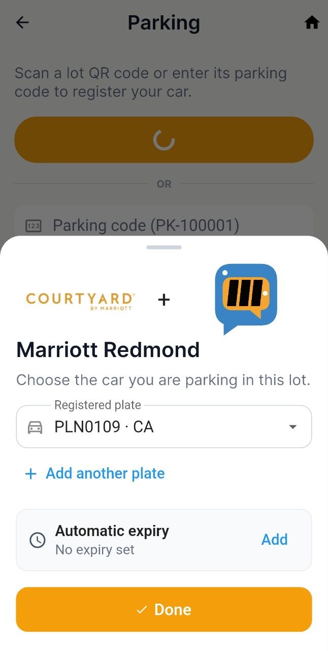 Wheels Chat Parking driver registration screen